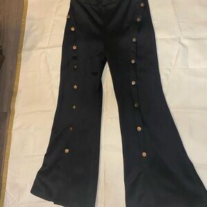 Black Wide-Leg Pants with Gold Buttons